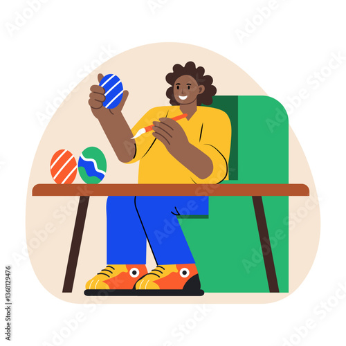 A character painting egg illustration in flat style 