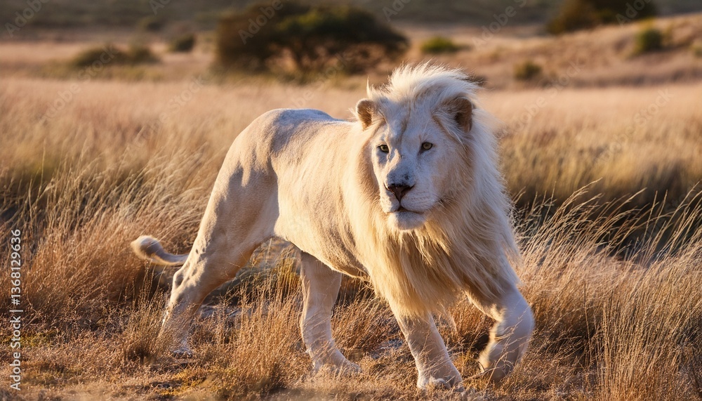 Fototapeta premium majestic white lion roaming freely in its natural habitat