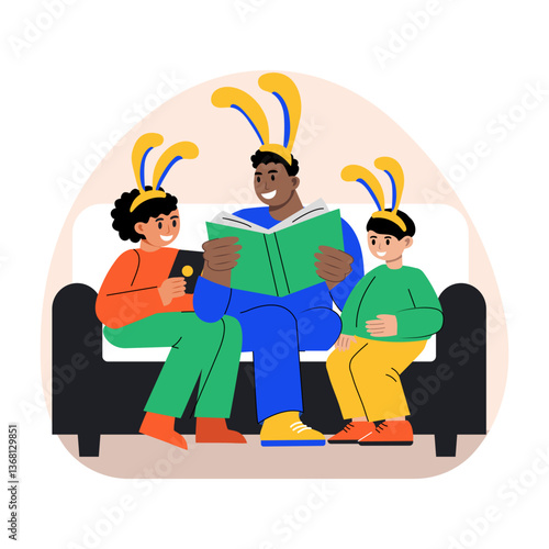 A flat style illustration of easter story reading 