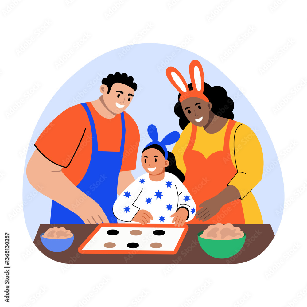 Fototapeta premium A flat style illustration of a family baking together 