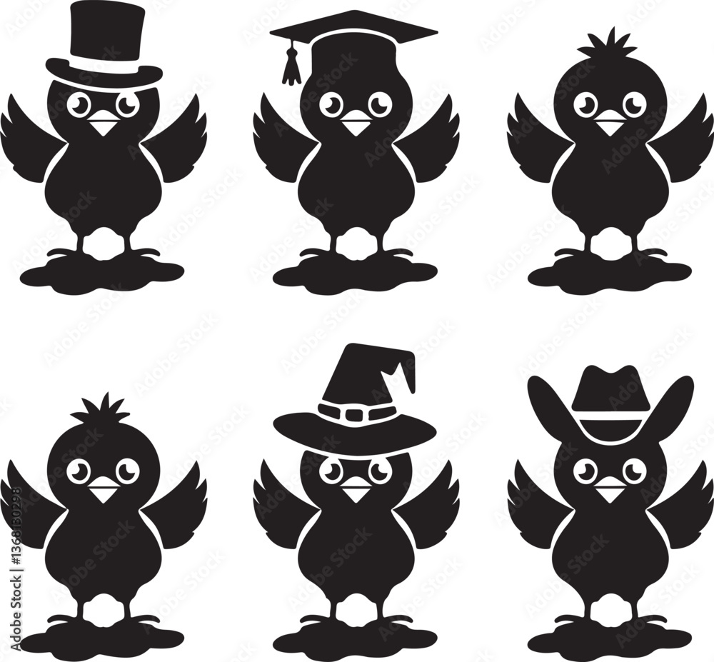 Obraz premium SET VECTOR VARIOUS EASTER CHICK SILHOUETTES