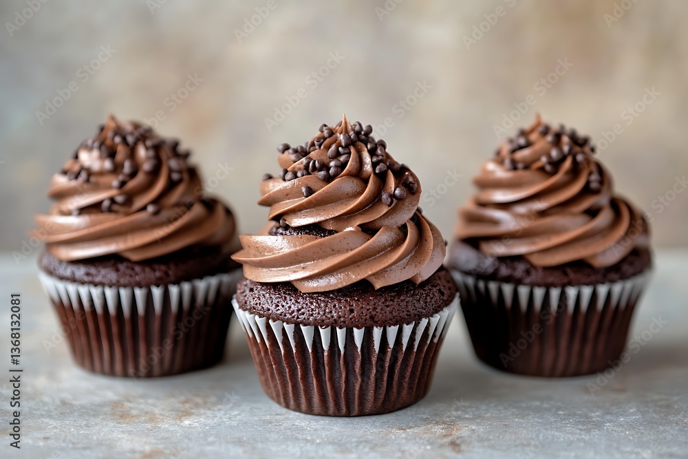 Three Chocolate Cupcakes with Whipped Cream Three Chocolate Cupcakes with Whipped Cream