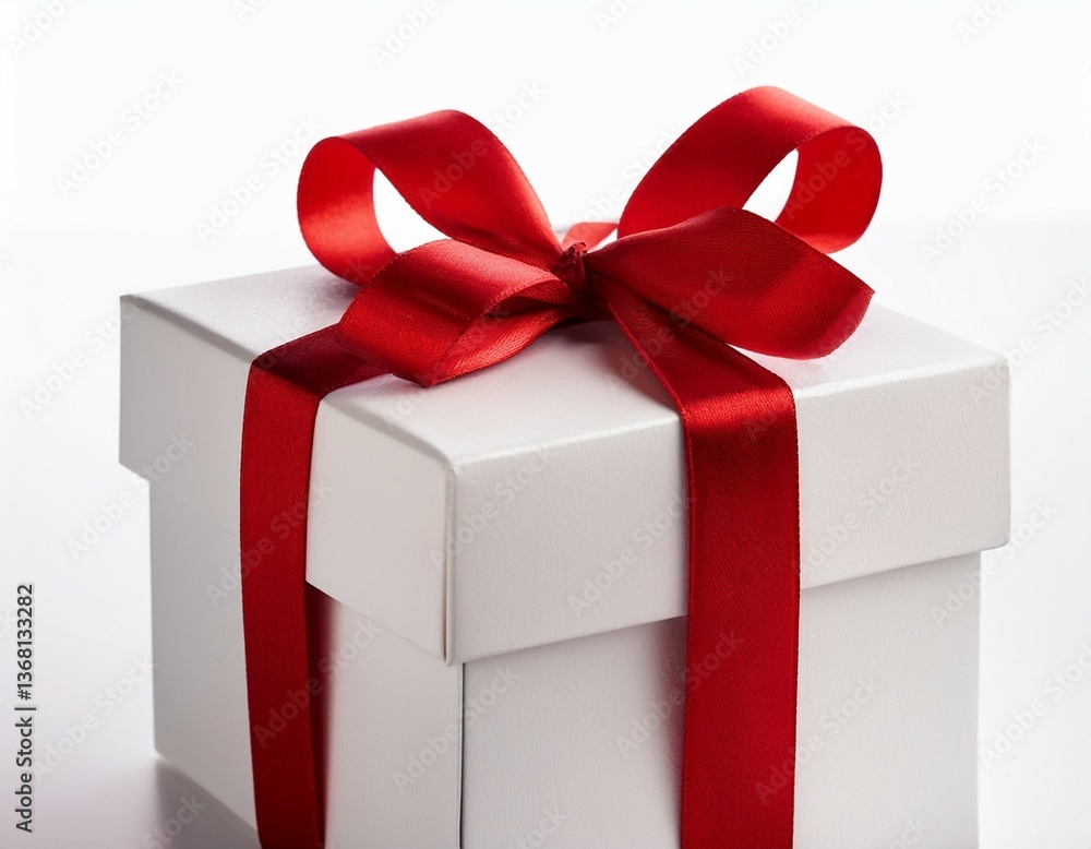 white gift box with red ribbon white gift box with red ribbon