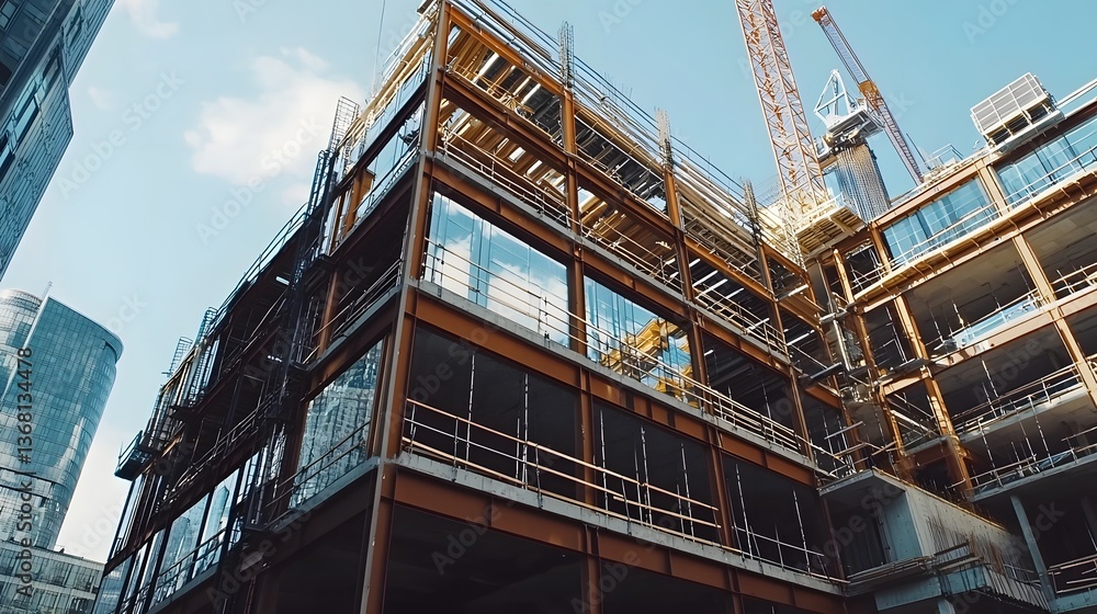 Ultra Modern Construction Site with Advanced Steel Structures and Smart Building Technology Ultra Modern Construction Site with Advanced Steel Structures and Smart Building Technology