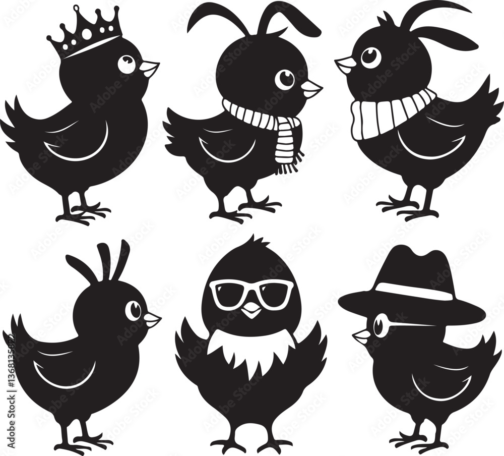 SET VECTOR VARIOUS EASTER CHICK SILHOUETTES SET VECTOR VARIOUS EASTER CHICK SILHOUETTES