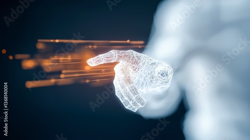 Fototapeta Naklejka Na Ścianę i Meble -  Futuristic Digital Hand Gesturing Towards Forward with Light Trails Creating a Sense of Motion and Technology