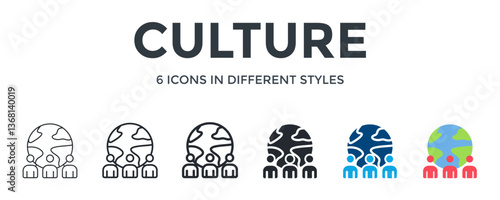 Culture  Icon In Different Style Vector Illustration. Designed In Thin Line, Regular Line, Bold Line, Glyph, Color Fill, And Flat Style Can Be Used For Web