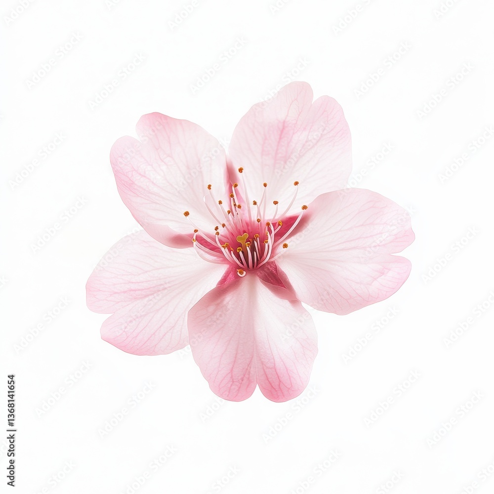 Fototapeta premium Delicate Pink Cherry Blossom Petal Isolated on White Background