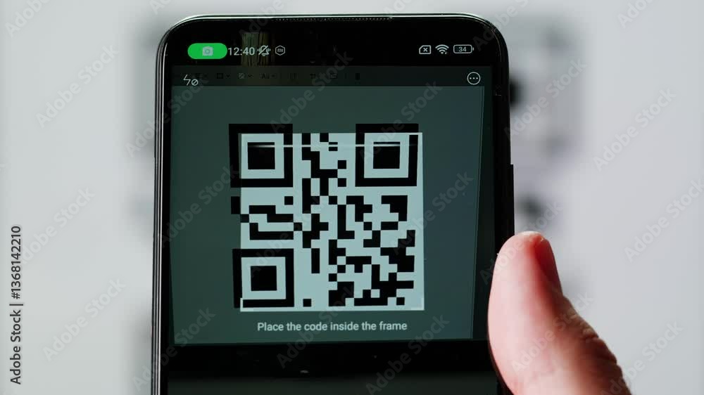 Scan qr code barcode payment buy electronic payment scan animation, postal post delivery service, tickets for events.