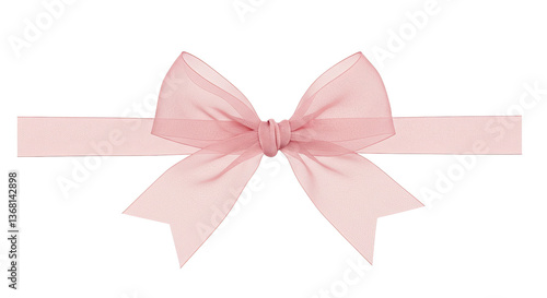A Delicate Soft Pink Tulle Ribbon, Arranged in a Graceful, Cascading Bow Knot