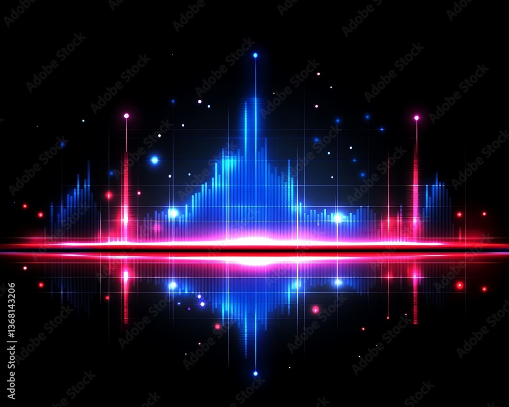 Abstract blue and red light display representing audio visual signals Abstract blue and red light display representing audio visual signals