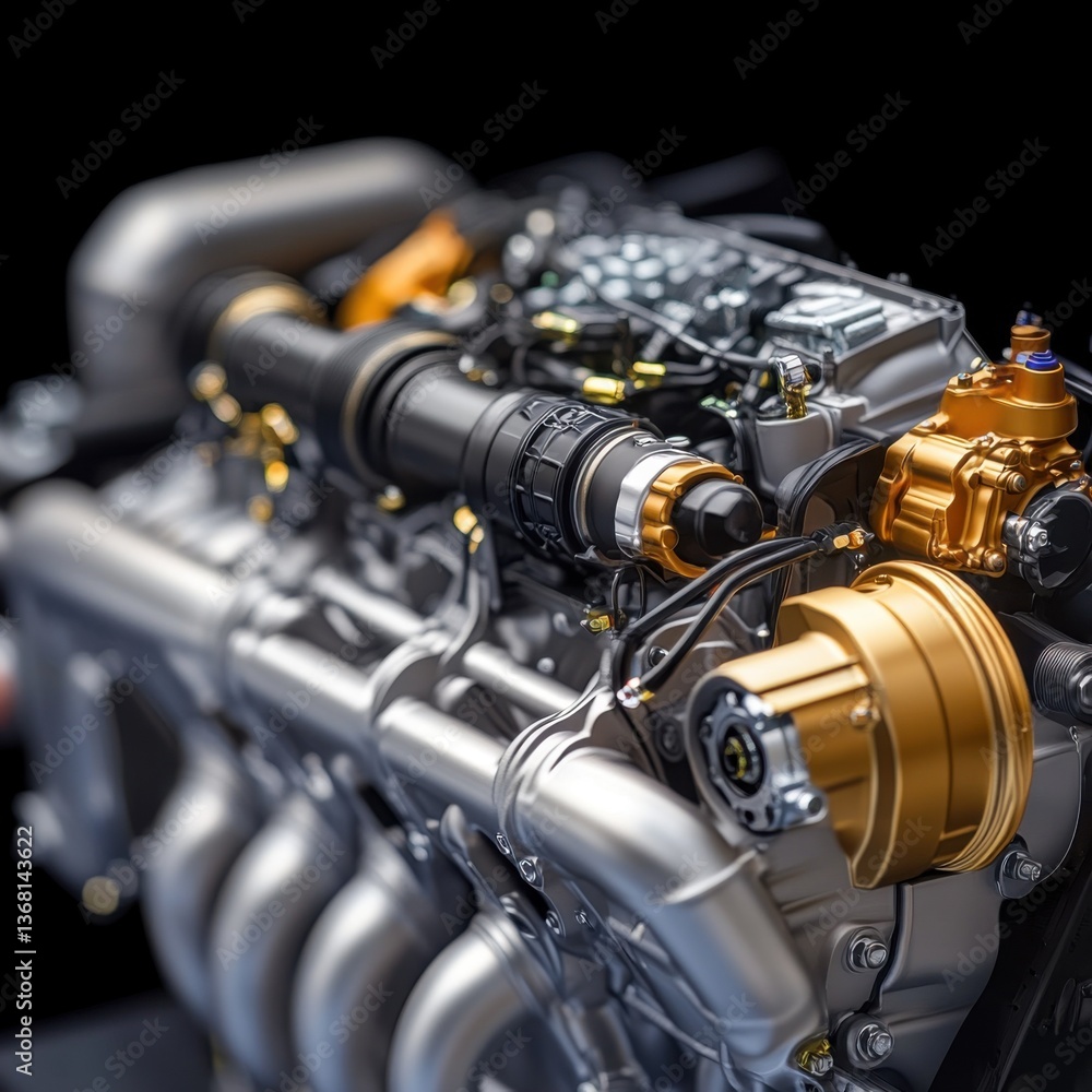 Detailed Close Up of a Powerful Metallic Engine Detailed Close Up of a Powerful Metallic Engine