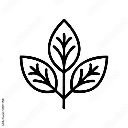 Minimal black outline botanical three-leaf plant hand-drawn vector emblem eco nature icon