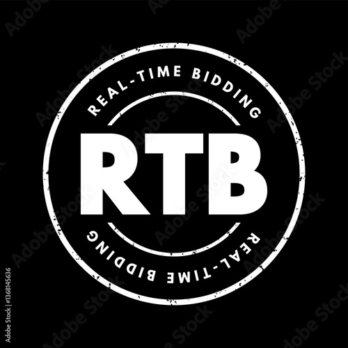RTB Real-Time Bidding - process in which digital advertising inventory is bought and sold, acronym text stamp concept background