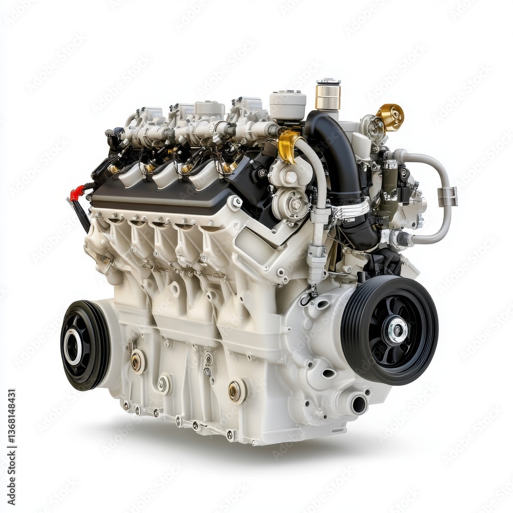 Fototapeta premium Powerful Industrial Engine on White Background