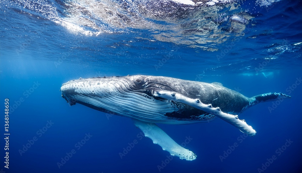 Fototapeta premium humpback whale swimming in the deep blue ocean close up