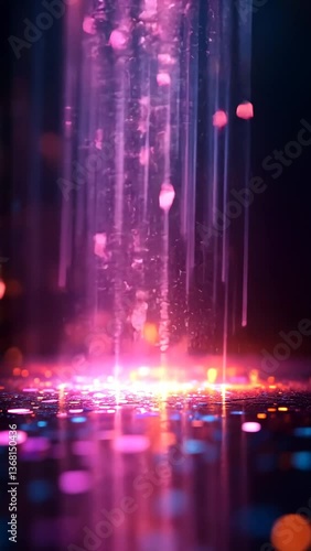 A vibrant display of colorful bokeh lights reflecting on a surface, creating a dreamy, ethereal atmosphere.