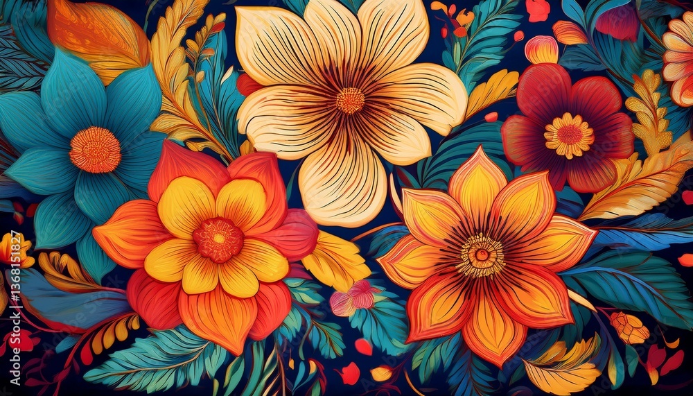 a vibrant and detailed depiction of flowers showcasing their natural beauty vivid colors and intricate patterns ideal for artistic decorative or botanical themes tile a vibrant and detailed depiction of flowers showcasing their natural beauty vivid colors and intricate patterns ideal for artistic decorative or botanical themes tile