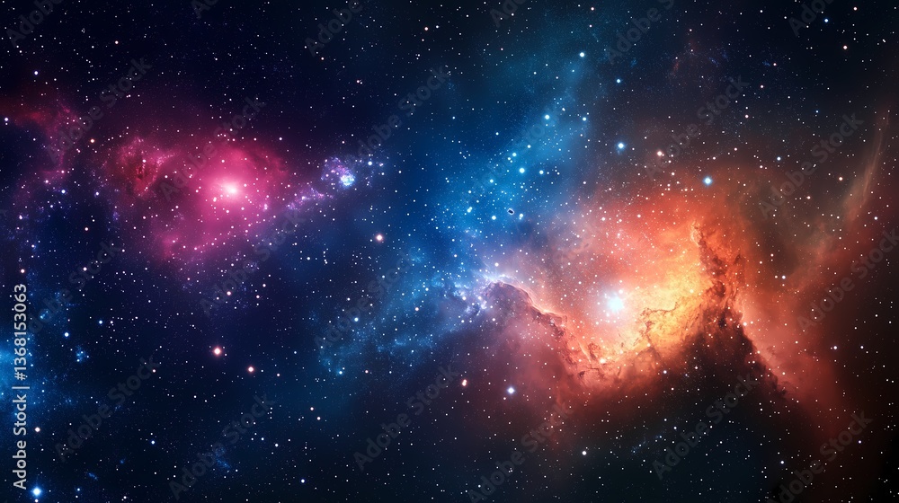 Fototapeta premium Nebula Symphony: A breathtaking panorama of a nebula, swirling with celestial colors and studded with countless stars, offering a glimpse into the grandeur of the cosmos.
