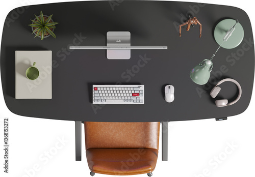 Top view of Office Table with Chair - Office	