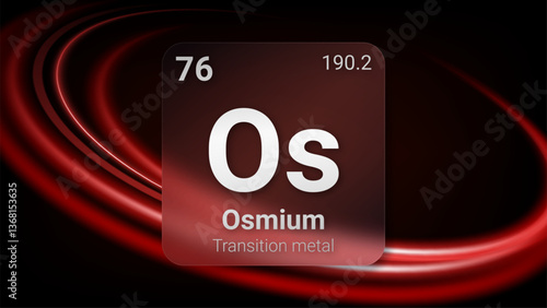 Osmium (Os) (076) Transition Metal, Glass Morphism Element Futuristic Neon Light Glow Background Periodic Table, Chemical Symbol, Name, Atomic Mass, Atomic Number, Vector Illustration