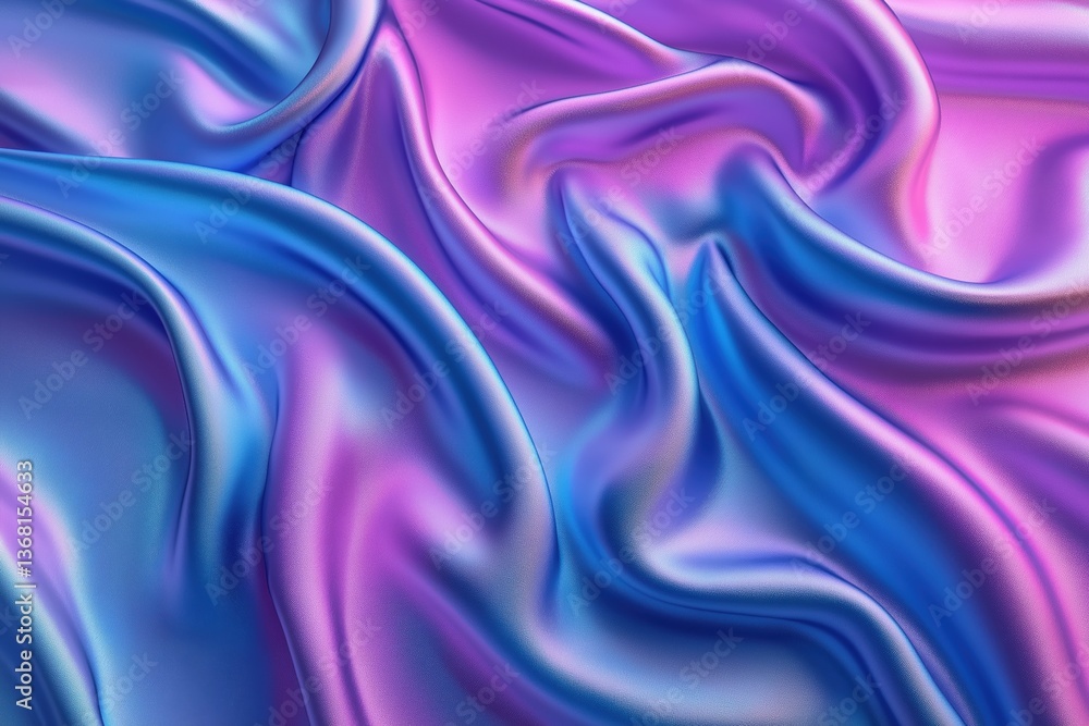 Fototapeta premium Shiny purple and blue fabric drapes in elegant folds with iridescent sheen. Material flows like silk, catching light and inspiring fashion and interior design. Iridescent fabric and style concept
