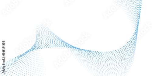 3d particles mesh array, sound wave flowing. Round points vector effect illustration. Blended mesh, 3d futuristic technology style.