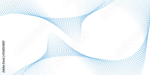 3d particles mesh array, sound wave flowing. Round points vector effect illustration. Blended mesh, 3d futuristic technology style.