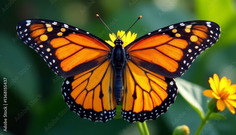 Fototapeta premium Vibrant monarch butterfly with intricate patterns and delicate wings, colorful, delicate wings, beautiful