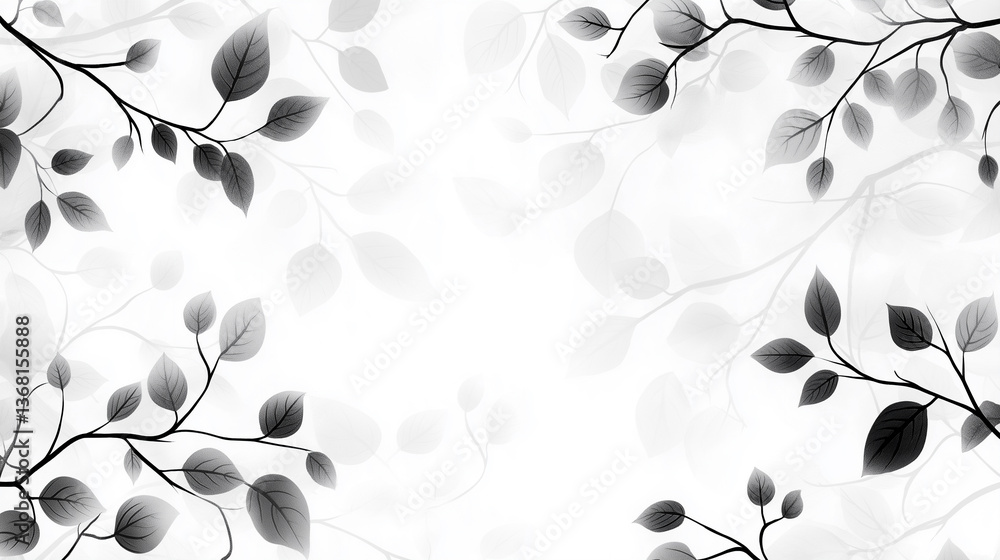 Fototapeta premium Elegant Seamless Black and White Design Featuring Delicate Leaves and Soft Shadows Against a Subtle Monochrome Background