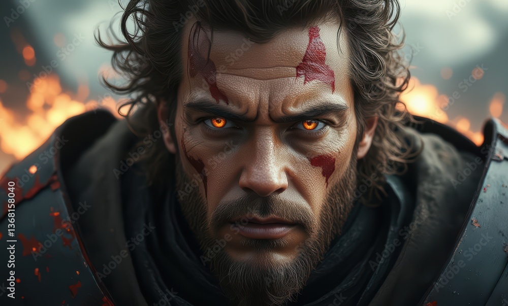 Intense warrior with fiery eyes Intense warrior with fiery eyes