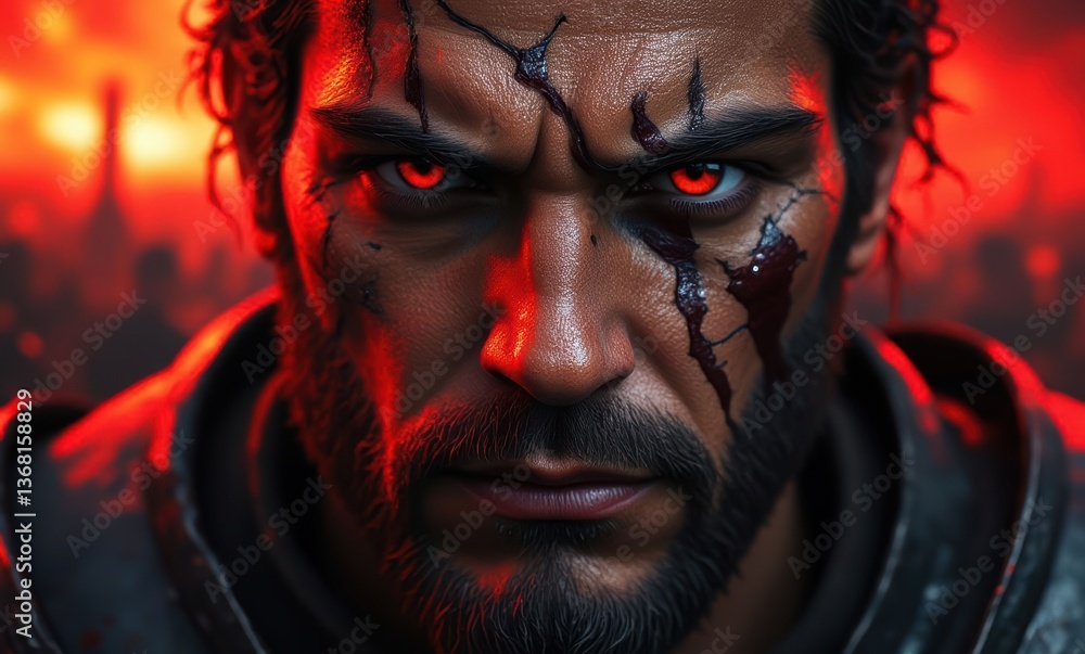 Intense warrior with striking features Intense warrior with striking features