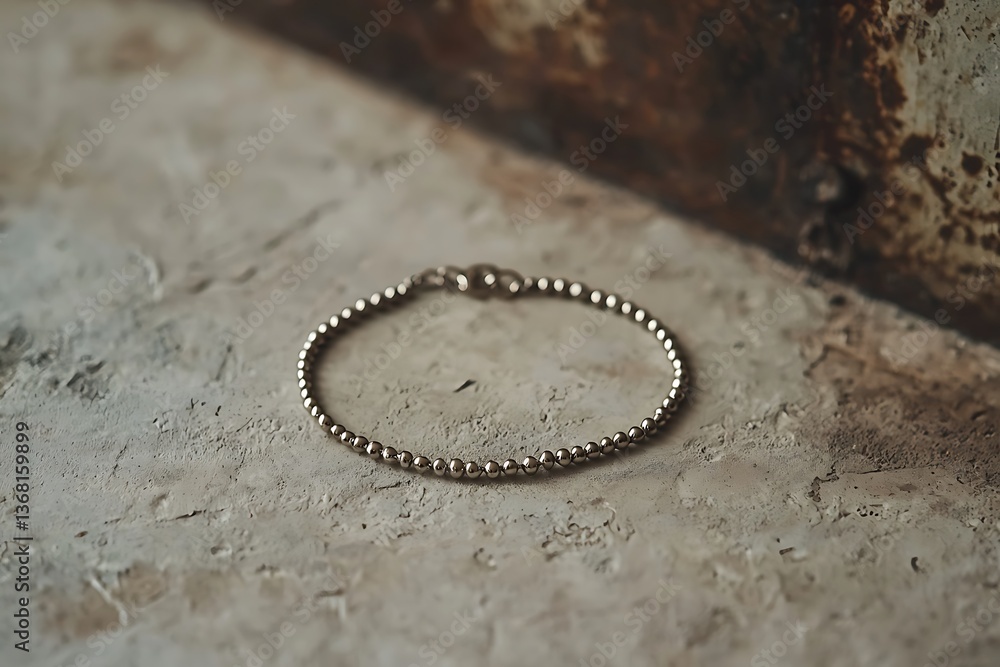Elegant Beaded Bracelet on Textured Surface A Close-Up Product Shot. Elegant Beaded Bracelet on Textured Surface A Close-Up Product Shot.