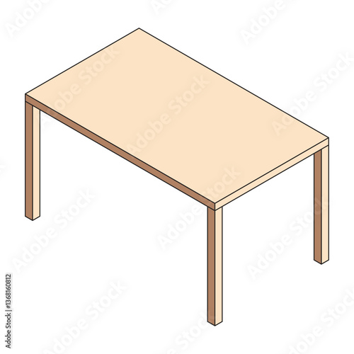 Isometric Minimalist Wooden Table