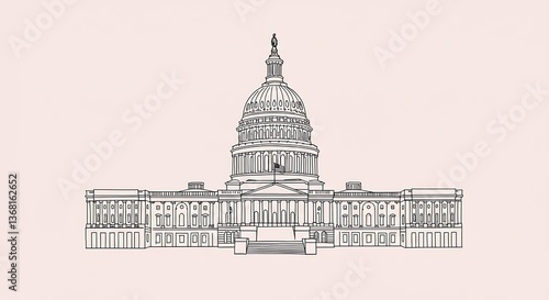 Wallpaper Mural Drawing of United States Capitol Building in Washington Dc on Pink Background Torontodigital.ca
