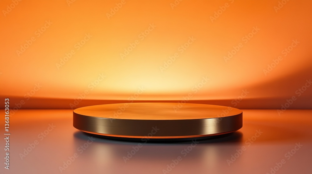 Golden Display Platform in Warm Orange Studio Setting Golden Display Platform in Warm Orange Studio Setting
