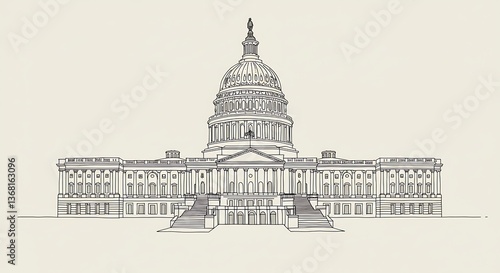 Wallpaper Mural United States Capitol Building Line Art Illustration on Beige Background Torontodigital.ca