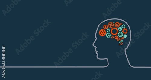 Wallpaper Mural Human head with gears transforms into a light bulb. This engaging motion graphic represents innovation, brainstorming, problem-solving, and the power of ideas in business and technology. Dark green. Torontodigital.ca