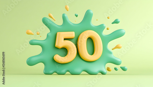 Pastel green splat with number fifty
