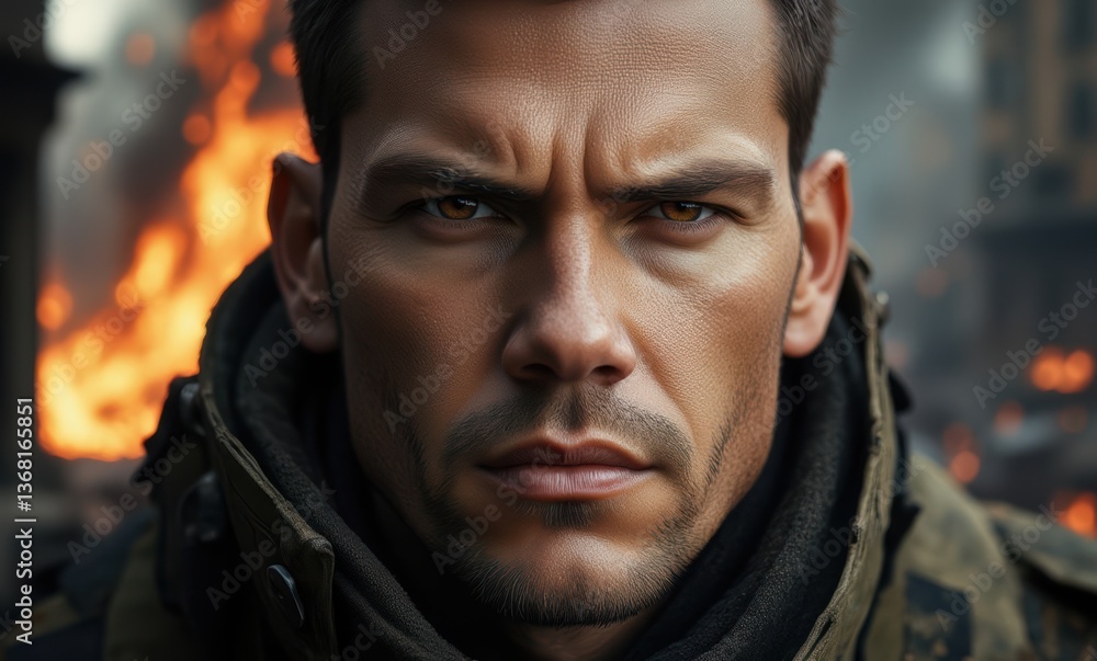 Intense gaze of a soldier Intense gaze of a soldier