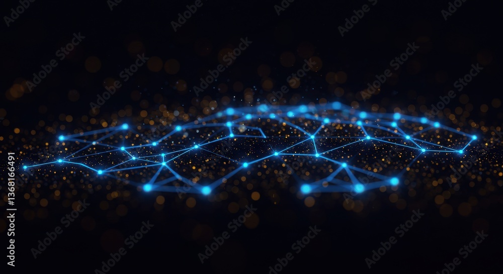 A glowing network of interconnected nodes and lines against a dark background creating a tech feel A glowing network of interconnected nodes and lines against a dark background creating a tech feel
