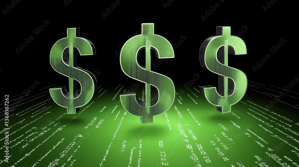 Fototapeta premium Financial growth concept digital environment 3d dollar signs business setting modern viewpoint