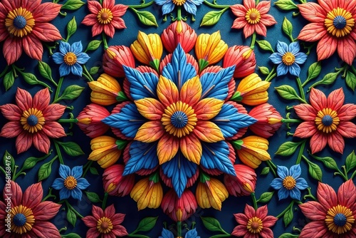 Intricate floral motif within a tessellated hexagon, spring, shape, geometric