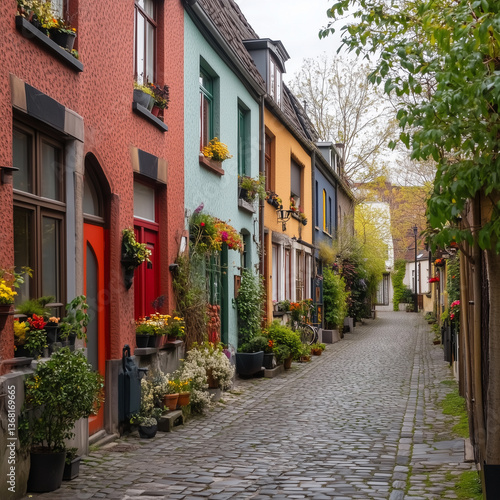 Fototapeta Naklejka Na Ścianę i Meble -  A charming street lined with colorful townhouses 