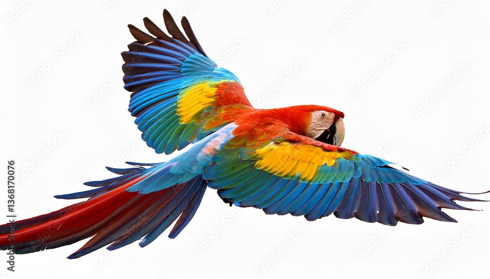 Obraz premium colorful parrot soaring through the air cut out stock