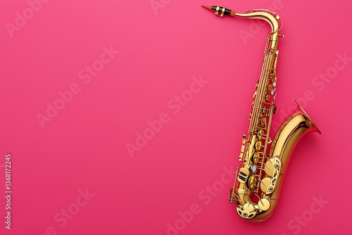 Wallpaper Mural Gold Saxophone on Vibrant Pink Background Musical Instrument Photography. Torontodigital.ca