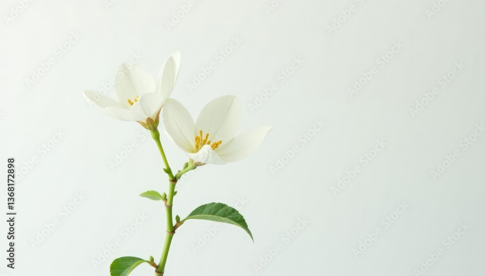 Fototapeta premium Single, delicate sapling against pure white backdrop , nature, botany