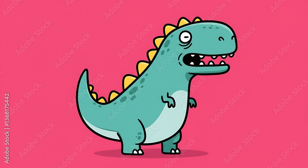 Cartoon Dinosaur Standing with a Surprised Expression on Pink Background Cartoon Dinosaur Standing with a Surprised Expression on Pink Background