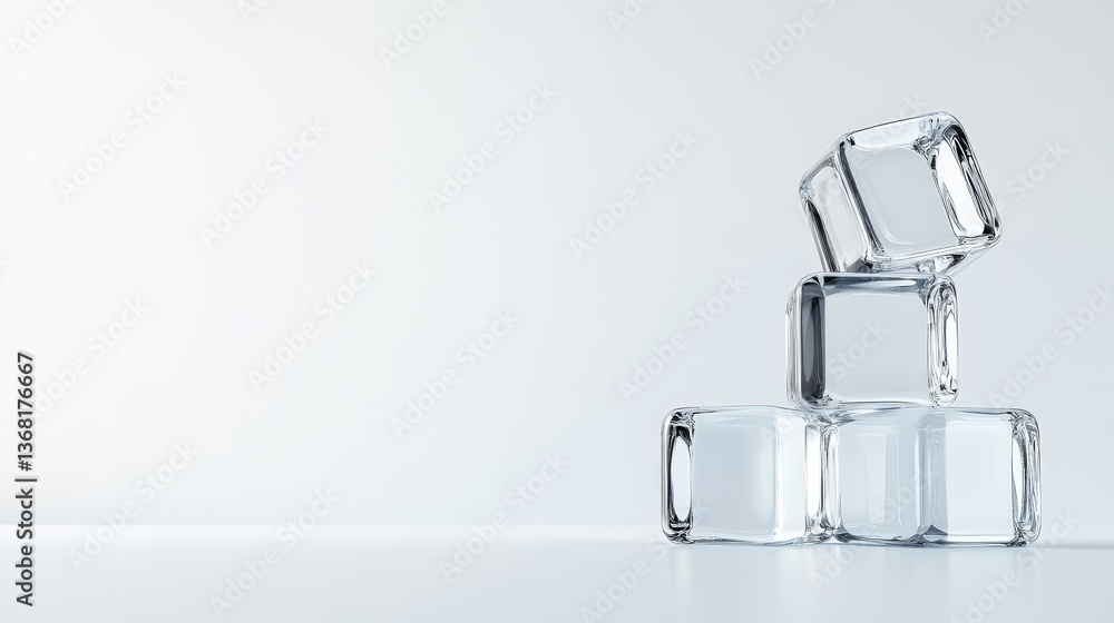Crystal Clear Ice Cubes Stacked on a Minimalist Surface Background Crystal Clear Ice Cubes Stacked on a Minimalist Surface Background