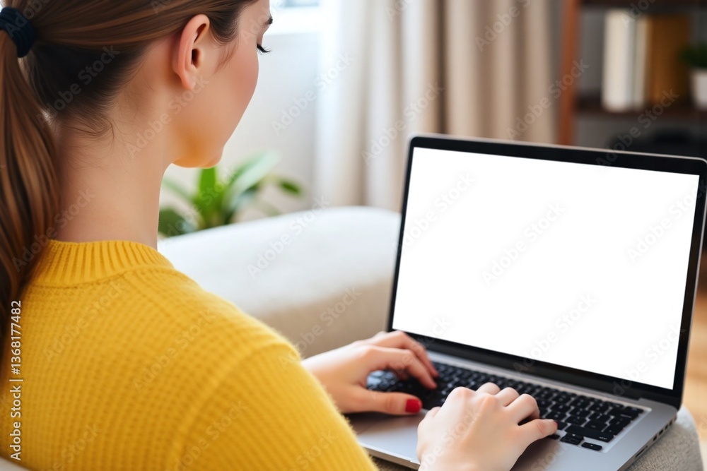 Fototapeta premium woman sitting on a couch using a laptop computer